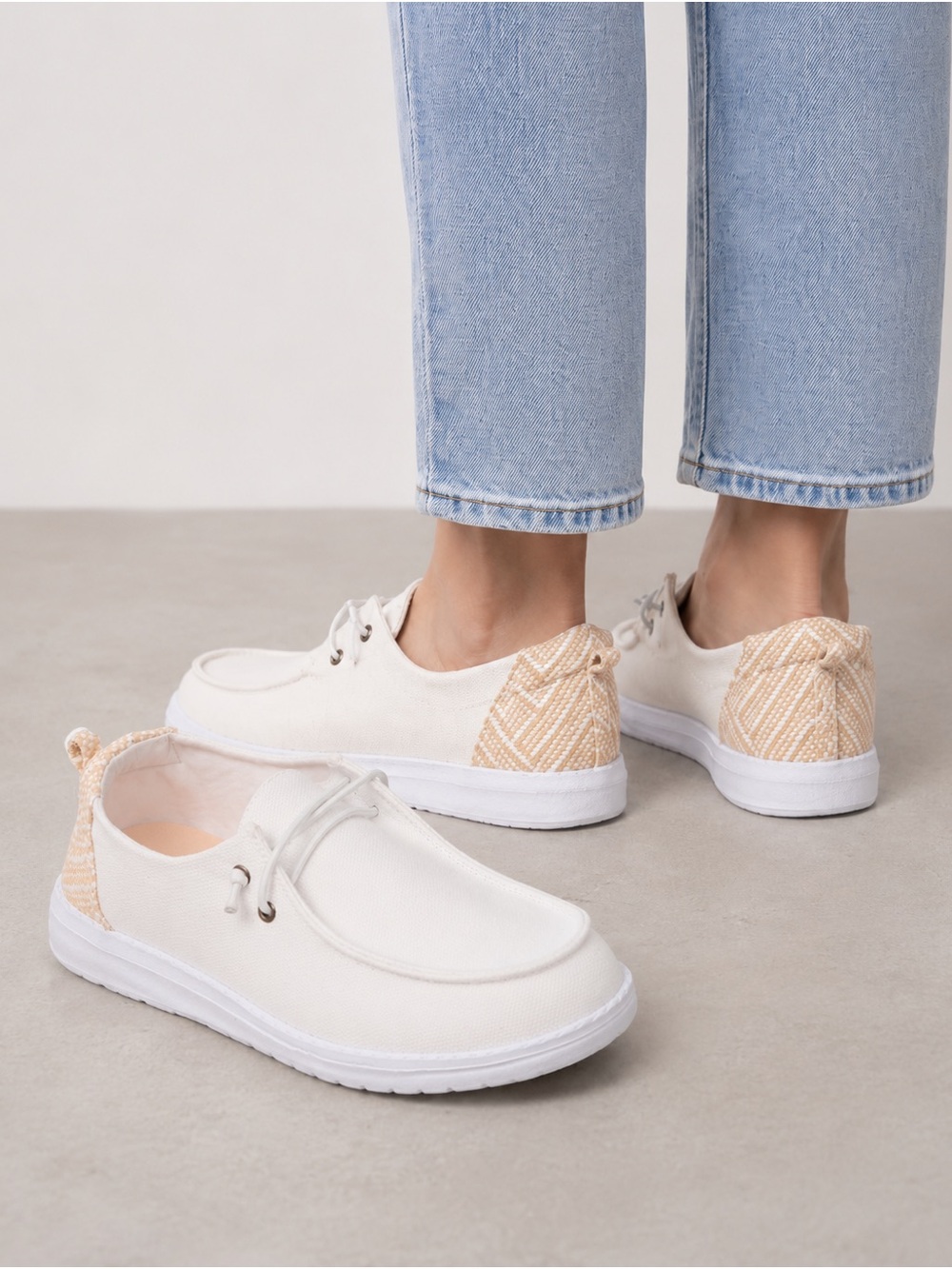 Maurices Sienna Canvas Low-Top Slip-On Sneaker Summer White Tan Heel Women’s 9.5